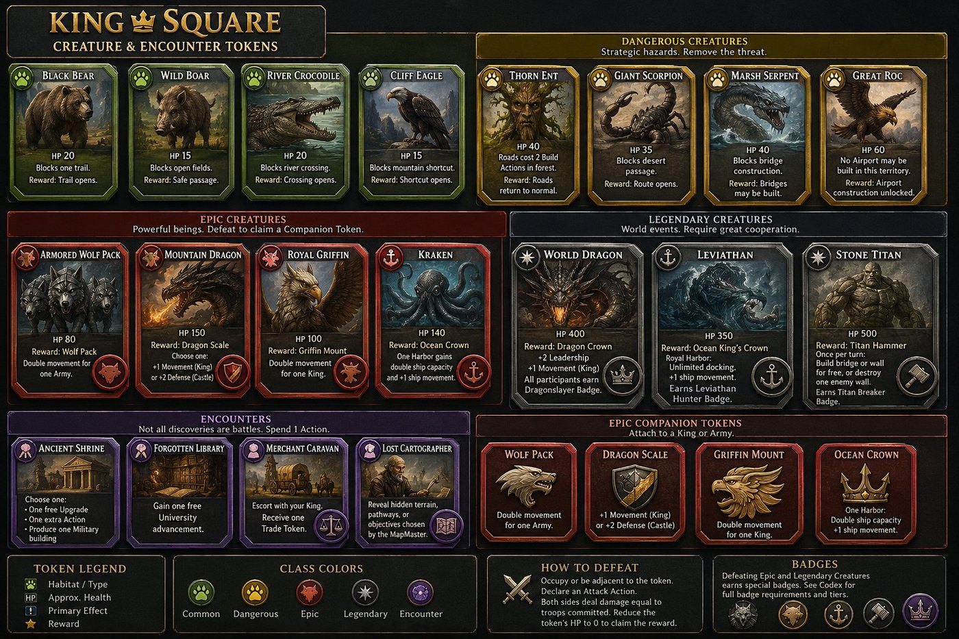 KingSquare Creature & Encounter Tokens — the official reference sheet